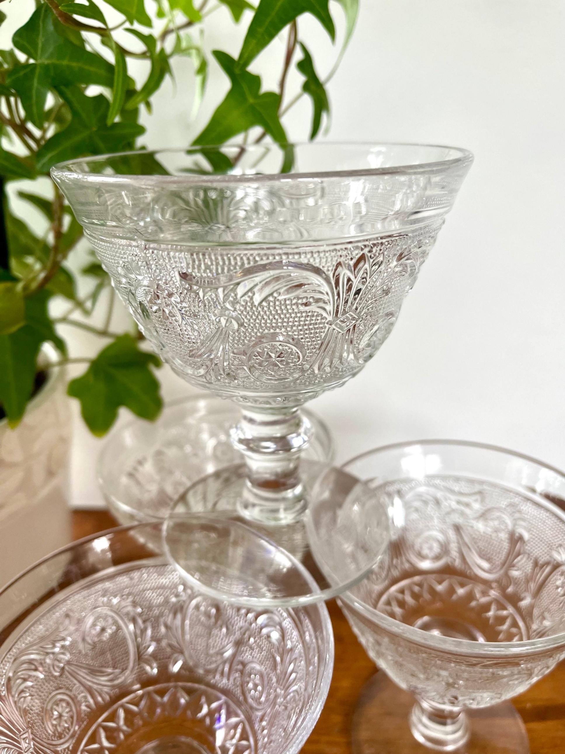Vintage Duncan & Miller Sandwich Glass Dessert Set: Embossed 