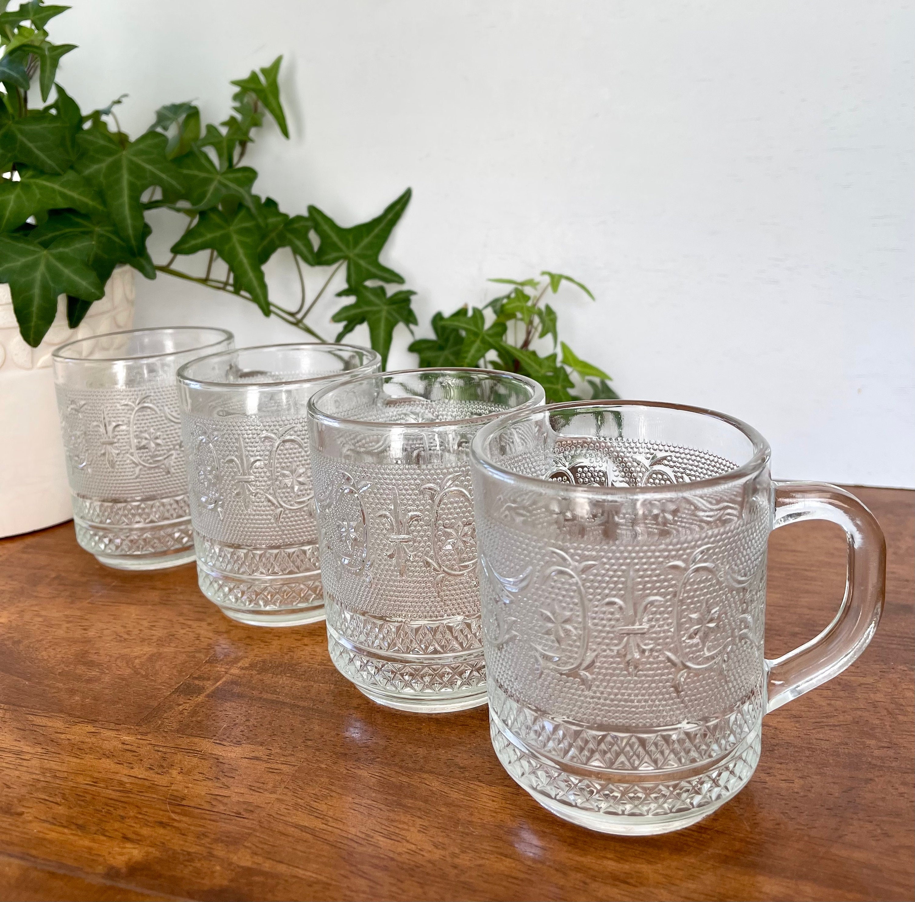 4 Vintage Sandwich Glass Mugs Embossed Glass Mugs Glass - Etsy