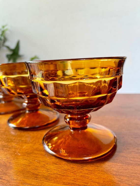 Vintage Amber Glass Dessert Bowls - Set of 4 Retro Sherbet Cups - Etsy