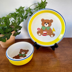 Mikasa Aviator Teddy Bear Children&#39;s Set: Vintage Plate and Bowl