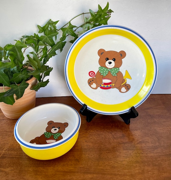 Mikasa Aviator Teddy Bear Children's Set: Vintage Plate and Bowl