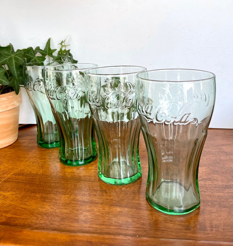 4 Coca Cola Green Glasses Coke Bottle Green Tapered Soda Etsy