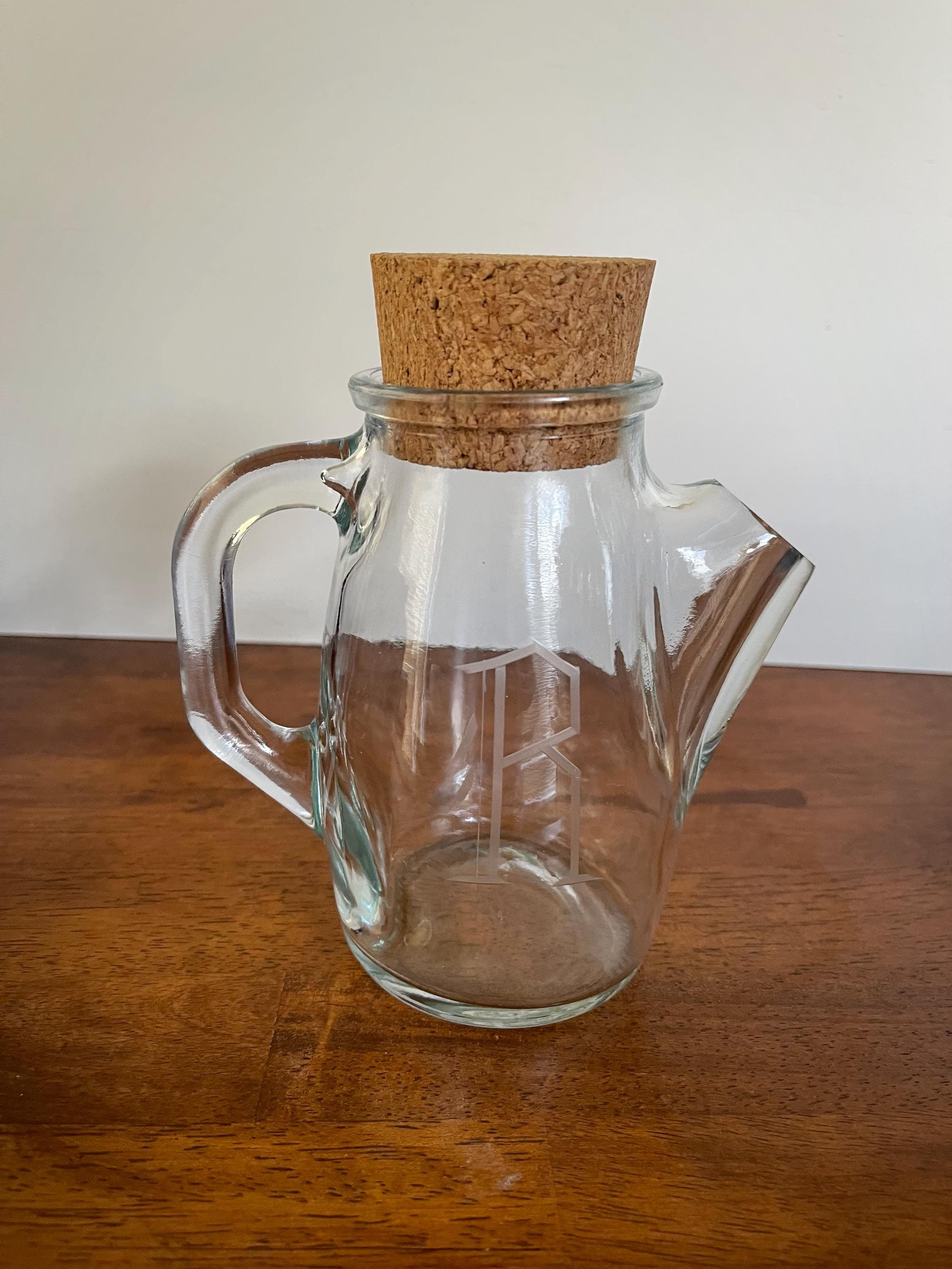 Vintage Snub Nose Glass Pitcher: Engraved 