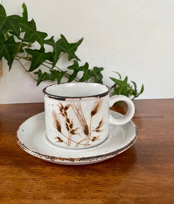 Vintage Midwinter Stonehenge Cup and Saucer: Wild Oats Stoneware