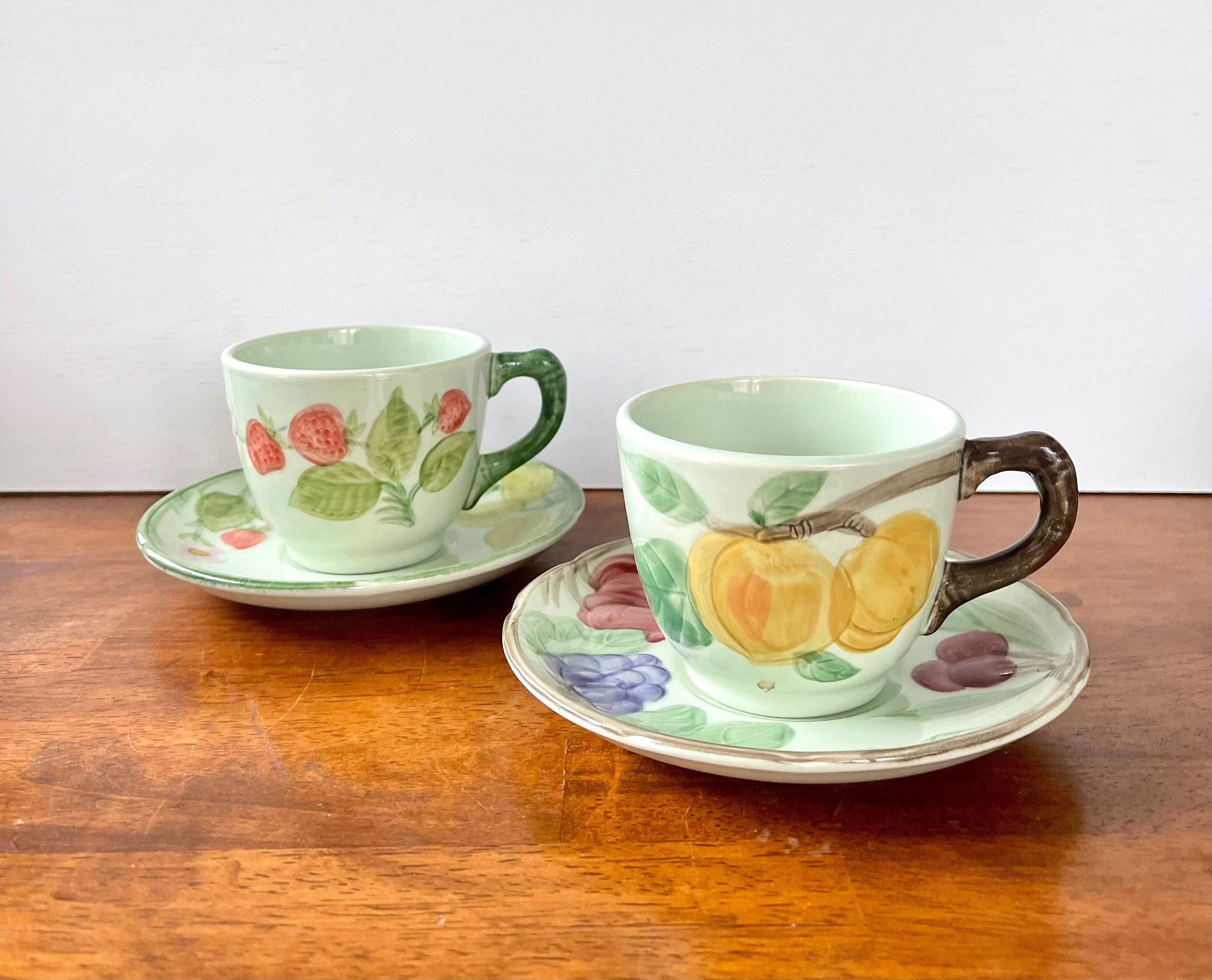 Set of Flat Cups With Saucers Made by FRANCISCAN in Fresh Fruit