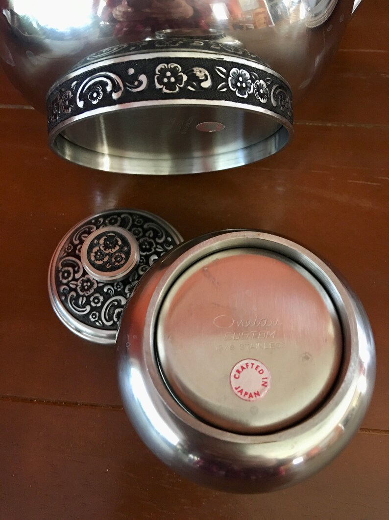 Stainless Vintage Tea Set Vintage Tea Pot Mid Century Oneida Stainless Tea Pot and Sugar Bowl
