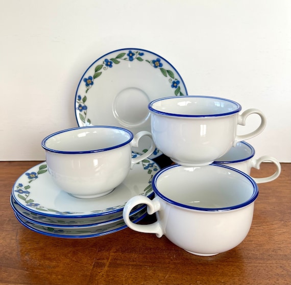 Dansk Provence Cups and Saucers Set: Blue Wildflower Dinnerware