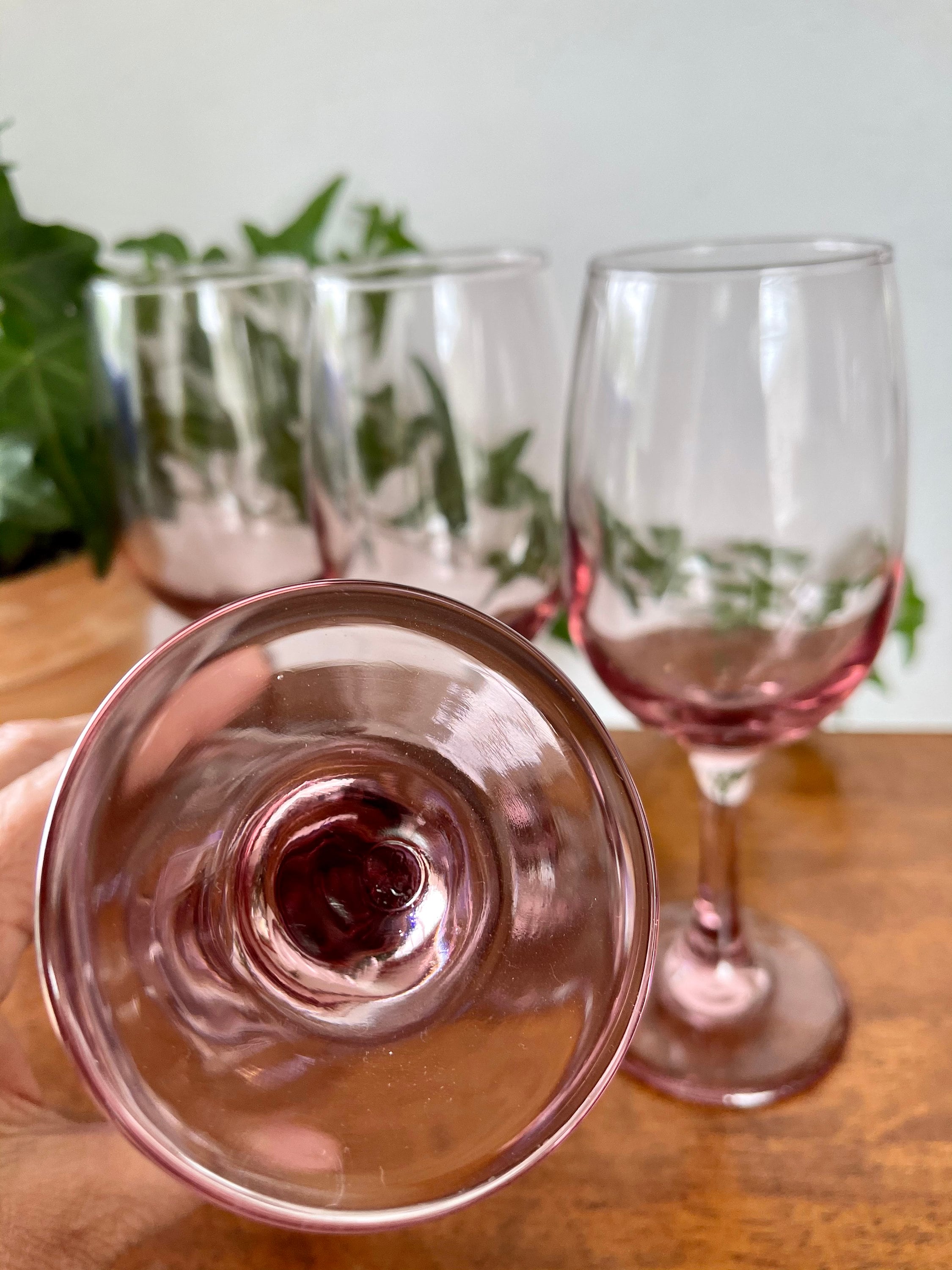 4 Pink Wine Stem Glasses by Libbey Pink Stemware Set of Four Etsy