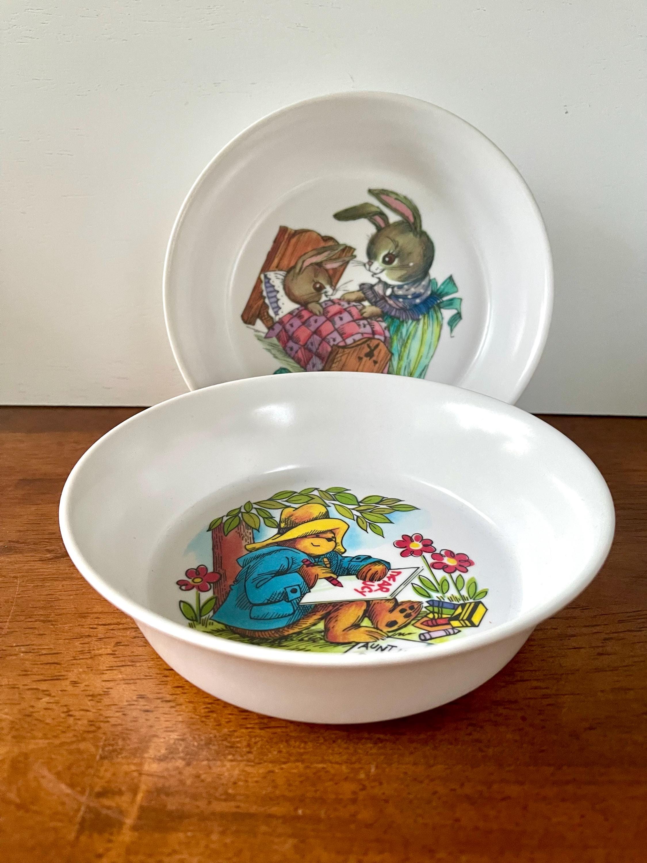 Vintage Paddington Bear Bowl 1981 and Oneida Deluxe Rabbit Bunny