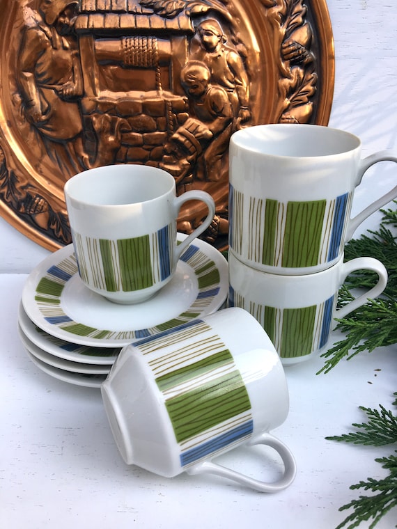 1960s Mikasa Tropicana Tea Cup Set: Mid-century Green & Blue - Etsy