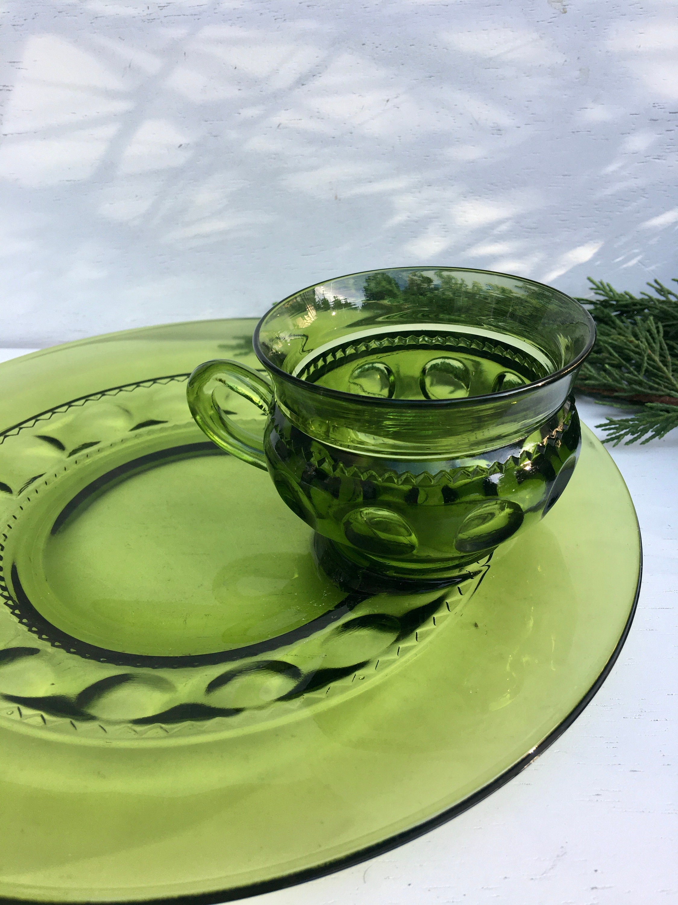 Vintage Indiana Glass Clear Recollection 8 Piece Snack Set Service for 4,  Salad Plates, Clear Glass Plates With Tea Cups, Small Glass Cups 