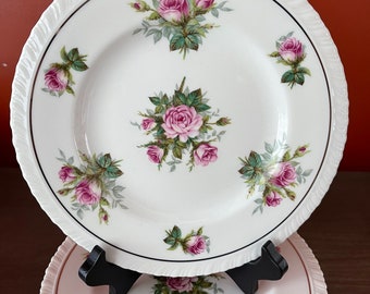 Vintage Hanover China Salad Plates: Pink Roses, Platinum Trim (set