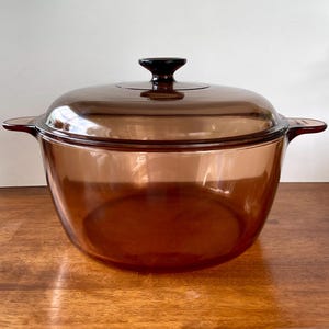 Vintage Visions Corning Glass Dutch Oven with Pyrex Lid, VERY SMALL CHIP on lid