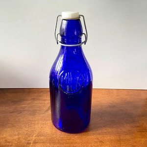 Vintage Cobalt Blue Milk Bottle: Italian Lait, 10&quot; Tall