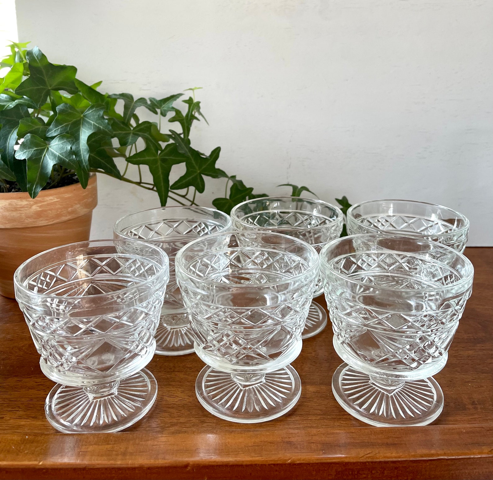 6 Hazel Atlas Gothic Footed Glass Dessert Bowls Dessert Etsy