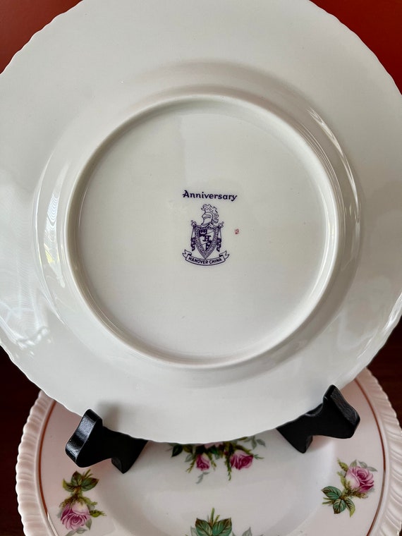Vintage Hanover China Salad Plates: Pink Roses, Platinum Trim (set