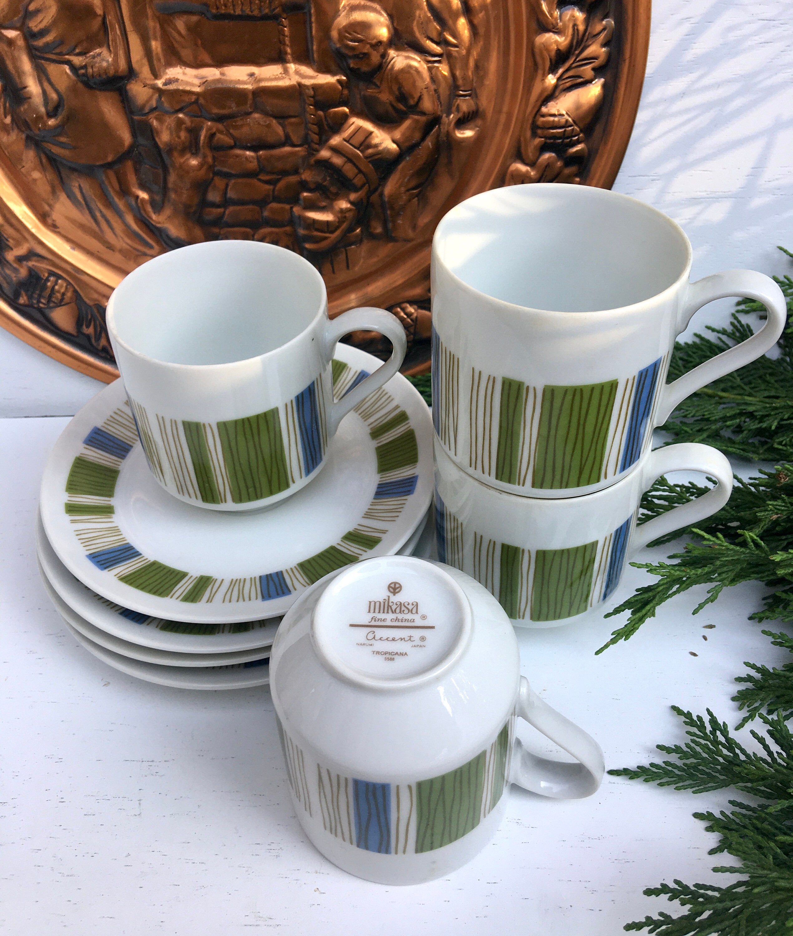 1960s Mikasa Tropicana Tea Cup Set: Mid-century Green & Blue - Etsy