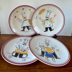 Set of 4 Tabletops Lifestyle PIZZA Hand Paint 9” Plates