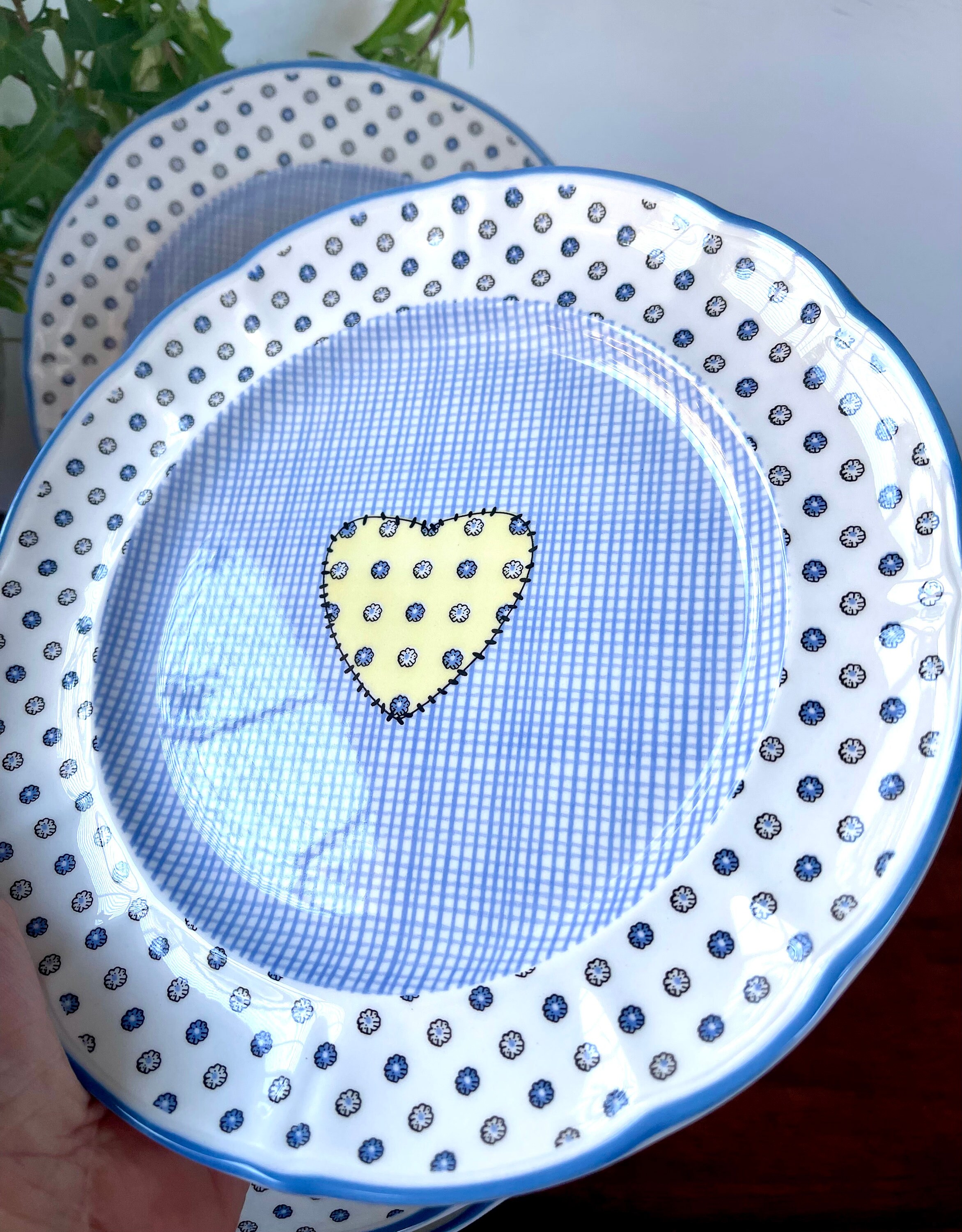 Set of 4 Richard Ginori Heart Salad Plates 8 1/2” Blue Burlap