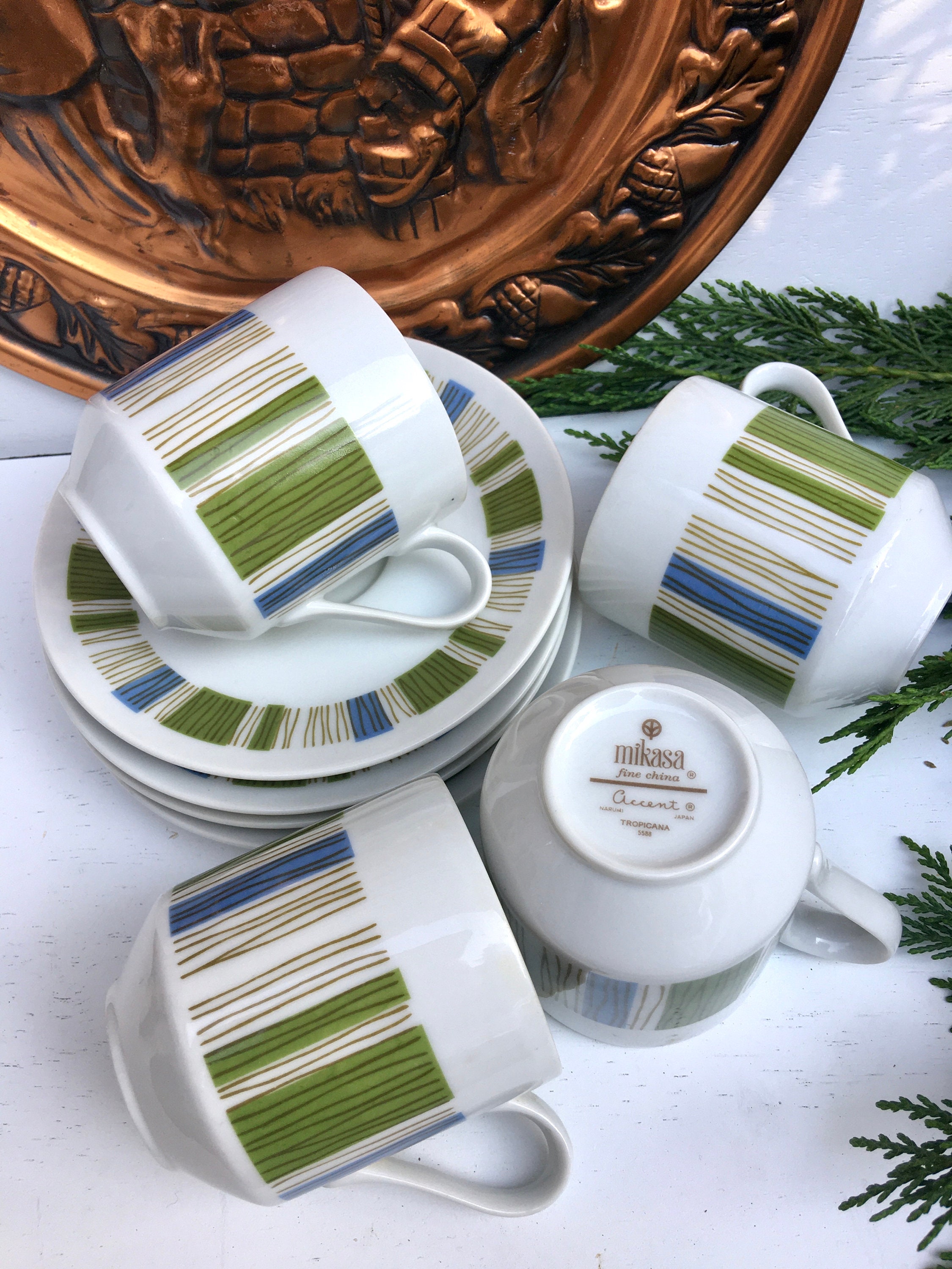 1960s Mikasa Tropicana Tea Cup Set: Mid-century Green & Blue - Etsy