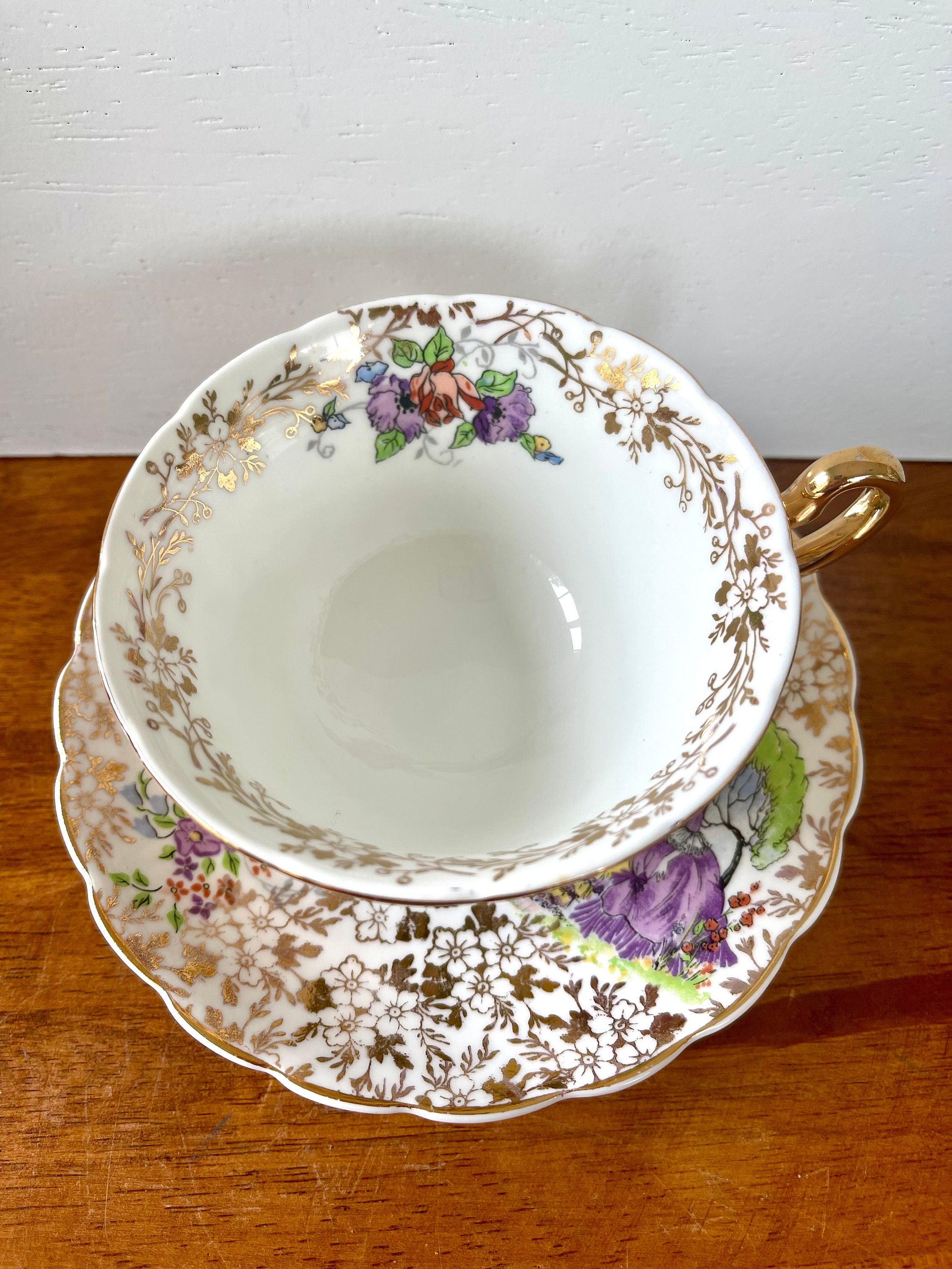 LS England Bone China Tea Cup and Saucer: Crinoline Lavender Lady