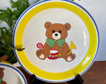 Mikasa Aviator Teddy Bear Children's Set: Vintage Plate and Bowl