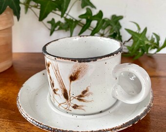 Vintage Midwinter Stonehenge Cup and Saucer: Wild Oats Stoneware