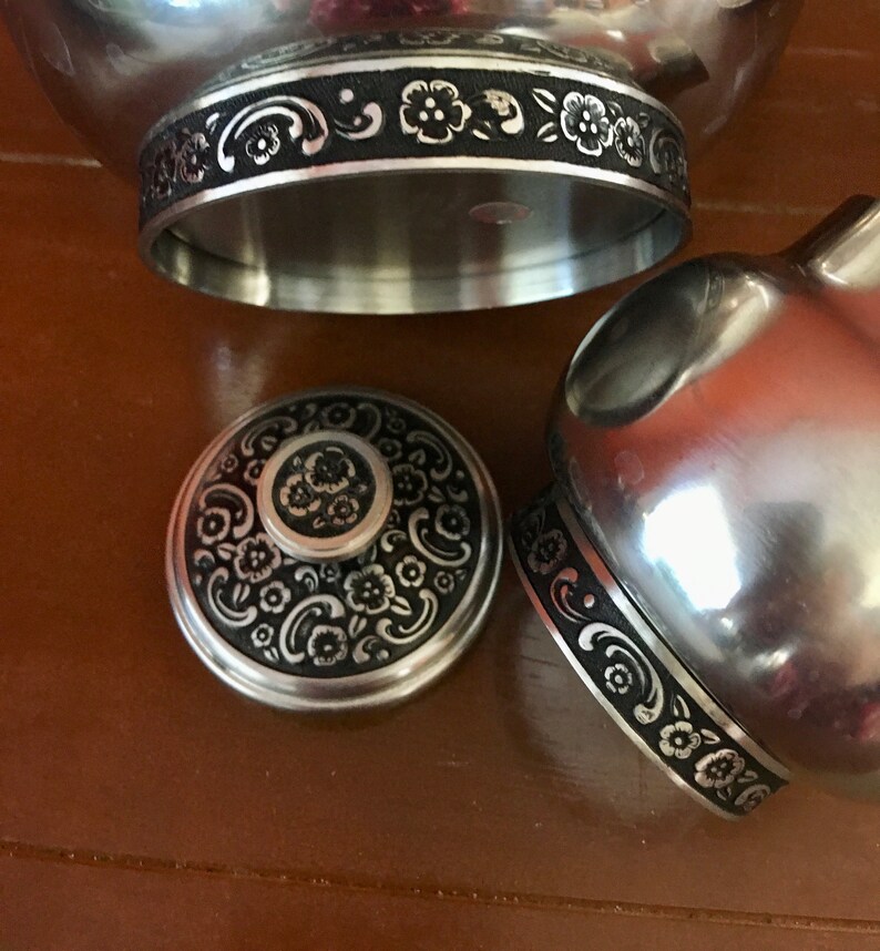 Stainless Vintage Tea Set Vintage Tea Pot Mid Century Oneida Stainless Tea Pot and Sugar Bowl