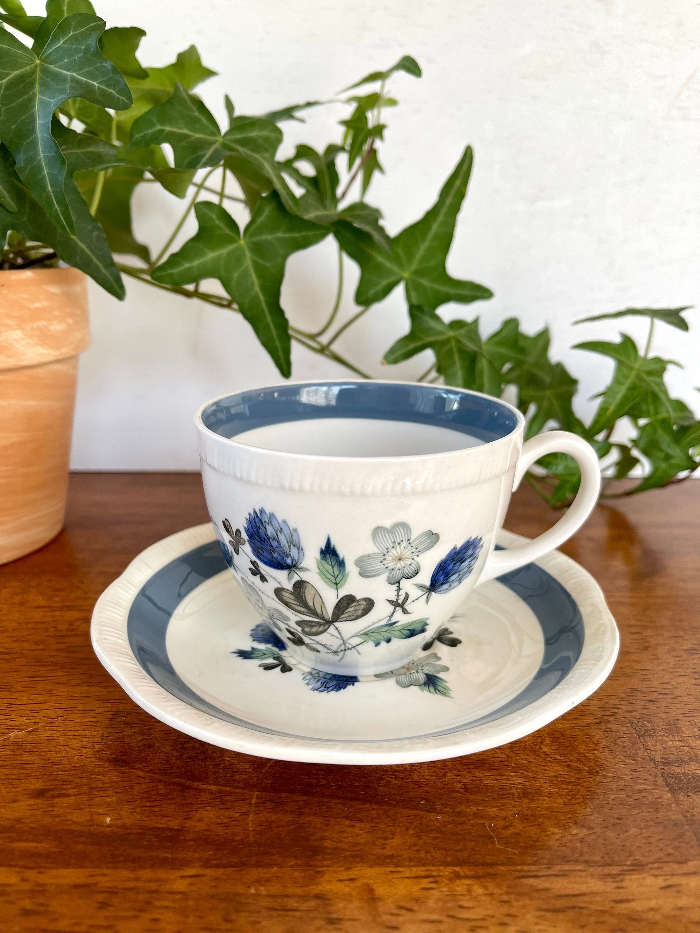 Vintage Alfred Meakin Blue Clover Tea Cup & Saucer Set of 6 - Etsy