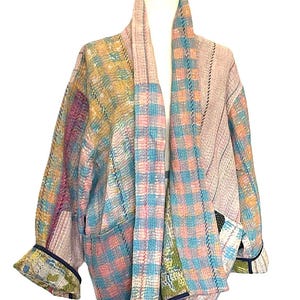 Patchwork Blanket Coat, Handmade Mixed Print Kimono Jacket. Fully Reversible.