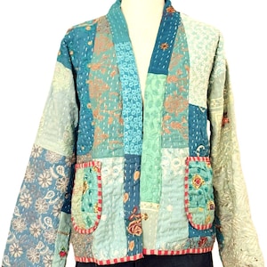 Jackets: Short, Patchwork Quilted, Unique, Fully Reversible. (Aqua)