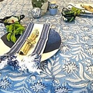 The Perfect Basic: Block Print Table Cloth For All Seasons. (60 x 90)