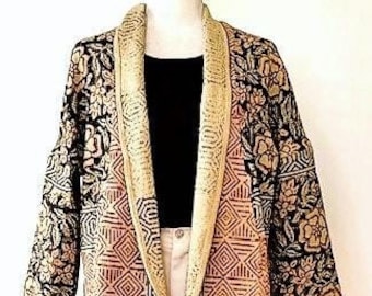 Chaqueta elegante tipo blazer con bordado a mano de suzani, ideal para todas las estaciones (negra)