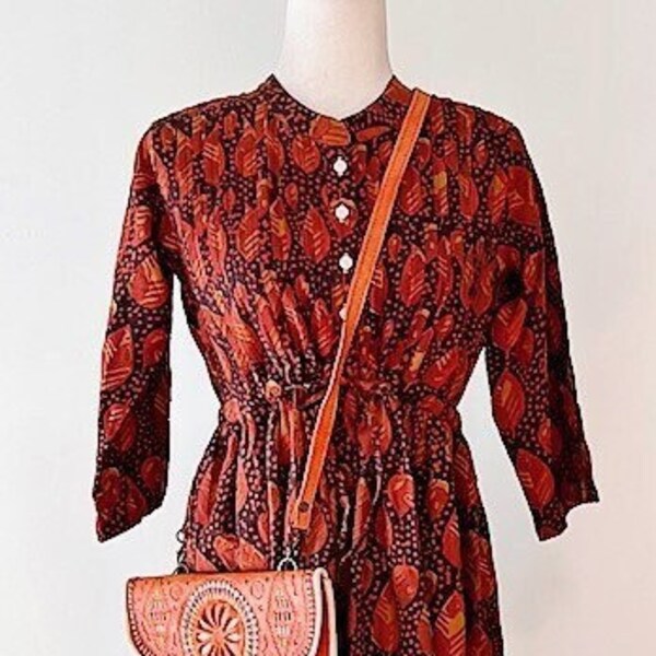 Sophisticated Block Print Cotton Short Dress (Copper)