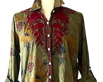 Embroidered Floral Cotton Shirt: Vintage Boho Top