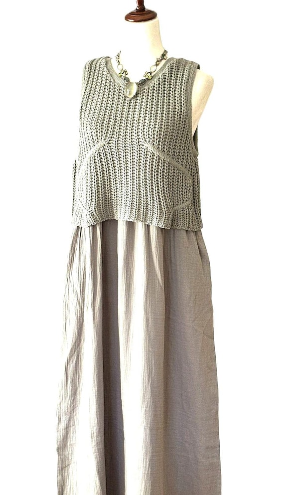 Dresses: Sleeveless One Piece Sweater Maxi Dress. (Khaki or Beige)