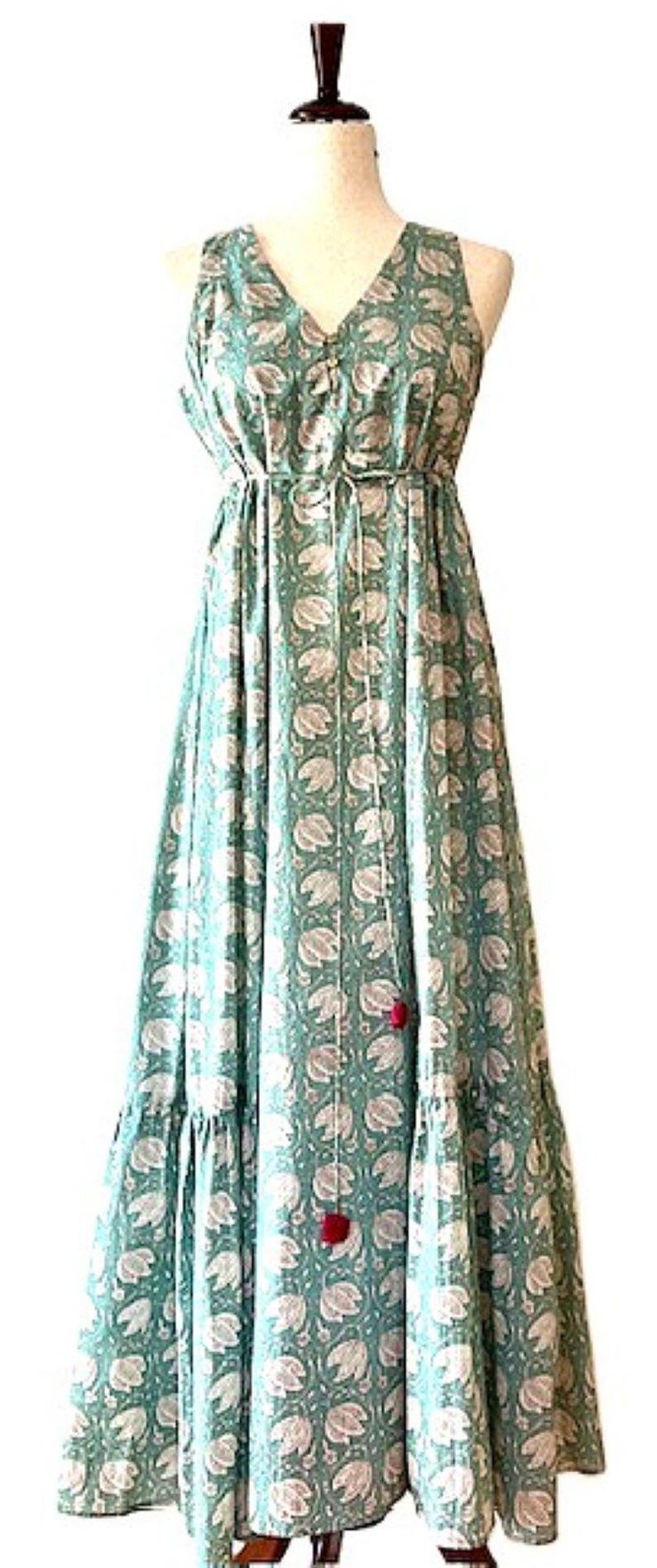 Vestidos: Vestido largo sin mangas con volantes de algodón (menta) imagen 1