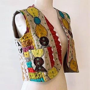 Silk Kantha Short Vest-Top Green Mix main image 1