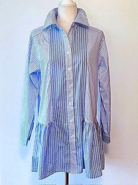 0401~Tone-on-tone Pinstriped Shirt with Padded Shoulder