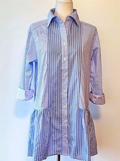 Collared Two Tone Pinstripe Shirt Dress With A Drop Waist: Classic Stripe - Etsy