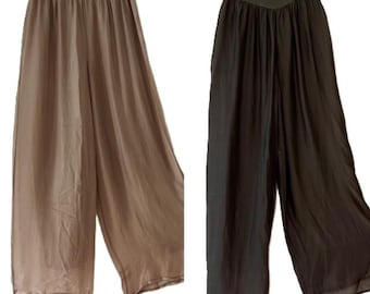 Italian Silk Palazzo Pants: Elastic Waist, Flowy Wide Leg (8 Colors)