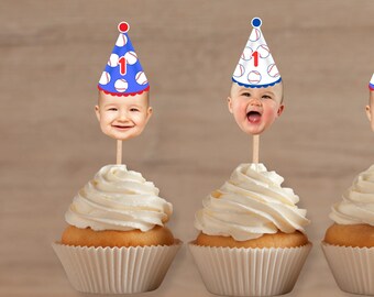 Baseball Cupcake Toppers, Cupcake Toppers with Photo, Sports Theme Party, Baseball Party Decorations, Baseball Decorations Custom Face 12