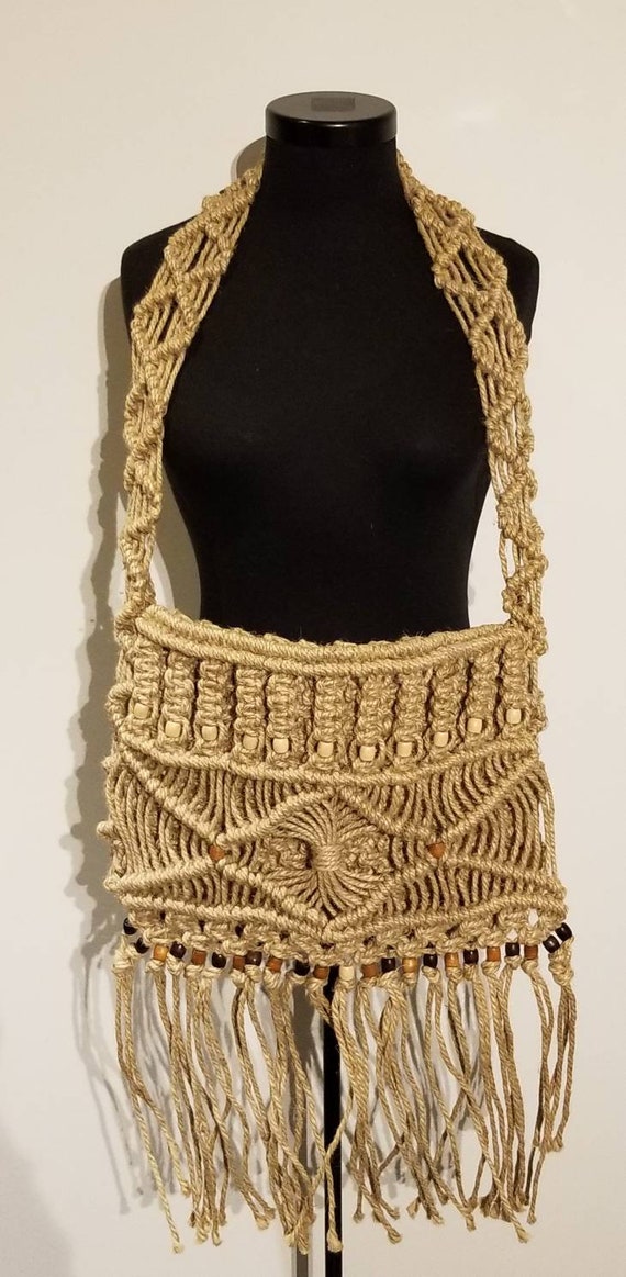 Vintage 1970's Cross Body Bag | Macrame | Jute | W