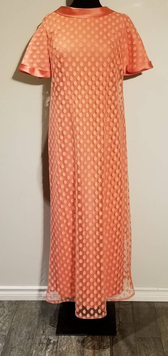 1960's Long Dress | Salmon/Peach | Polka Dots | We