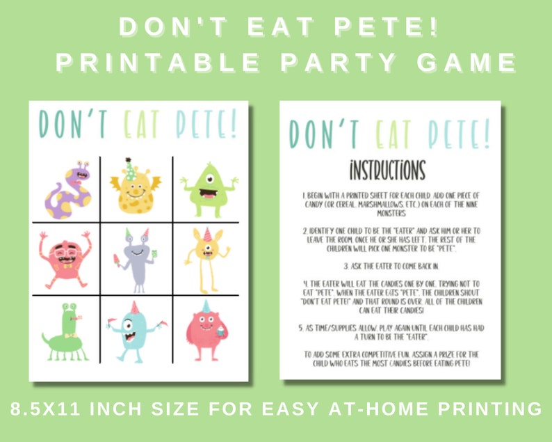 Dont Eat Pete Printable Game for Kids, Homeschool, Sunday School