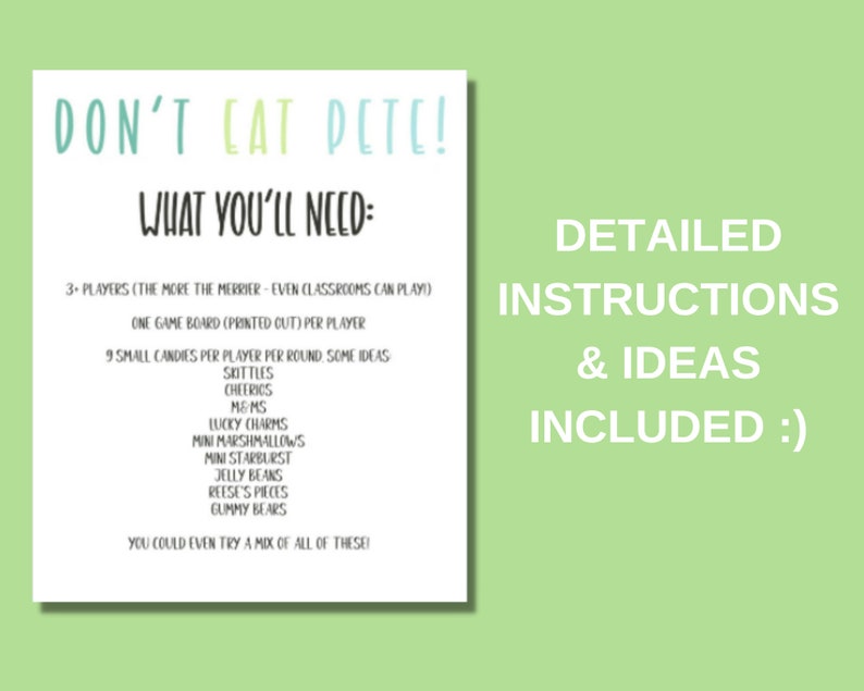 Dont Eat Pete Printable Game for Kids Homeschool Sunday Etsy