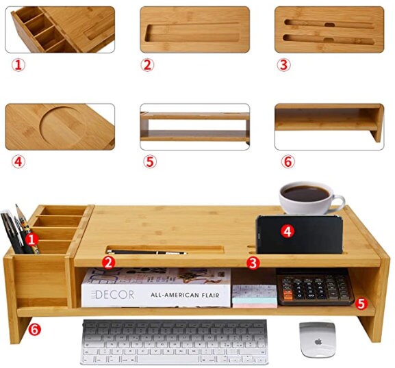Bamboo Monitor Stand Wood Computer Monitor Riser Wooden Desk - Etsy UK