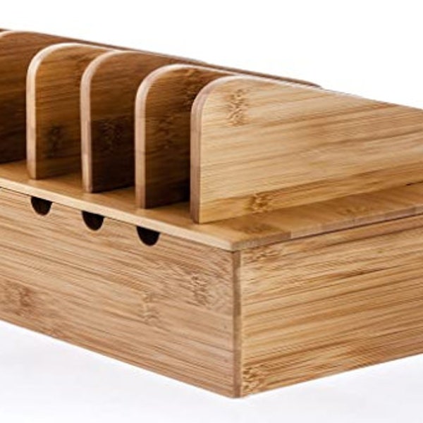 Natural Bamboo Charging Station Rack for Smartphones and Tablets