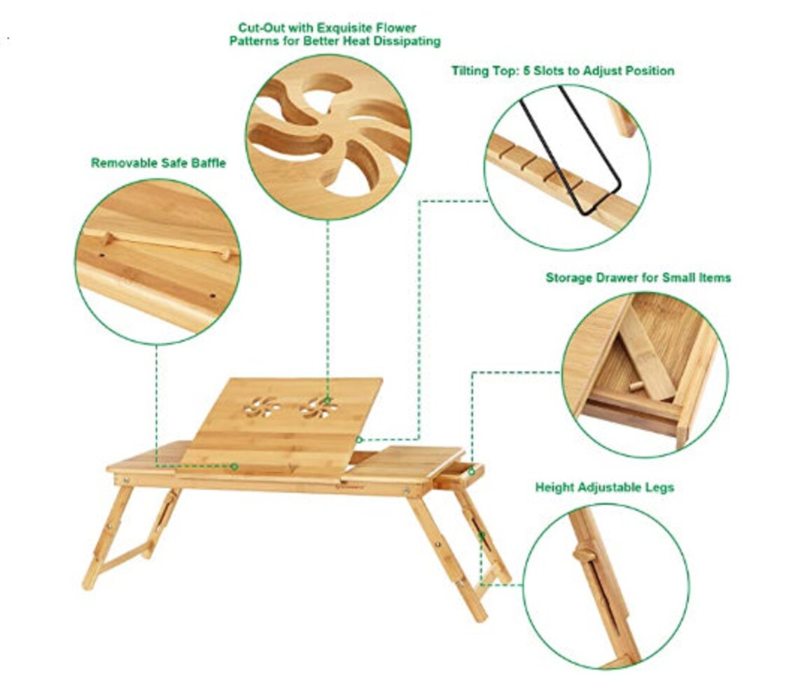 Large RightLeft Handed Laptop Desk Bamboo Bed Tray Tilting Etsy