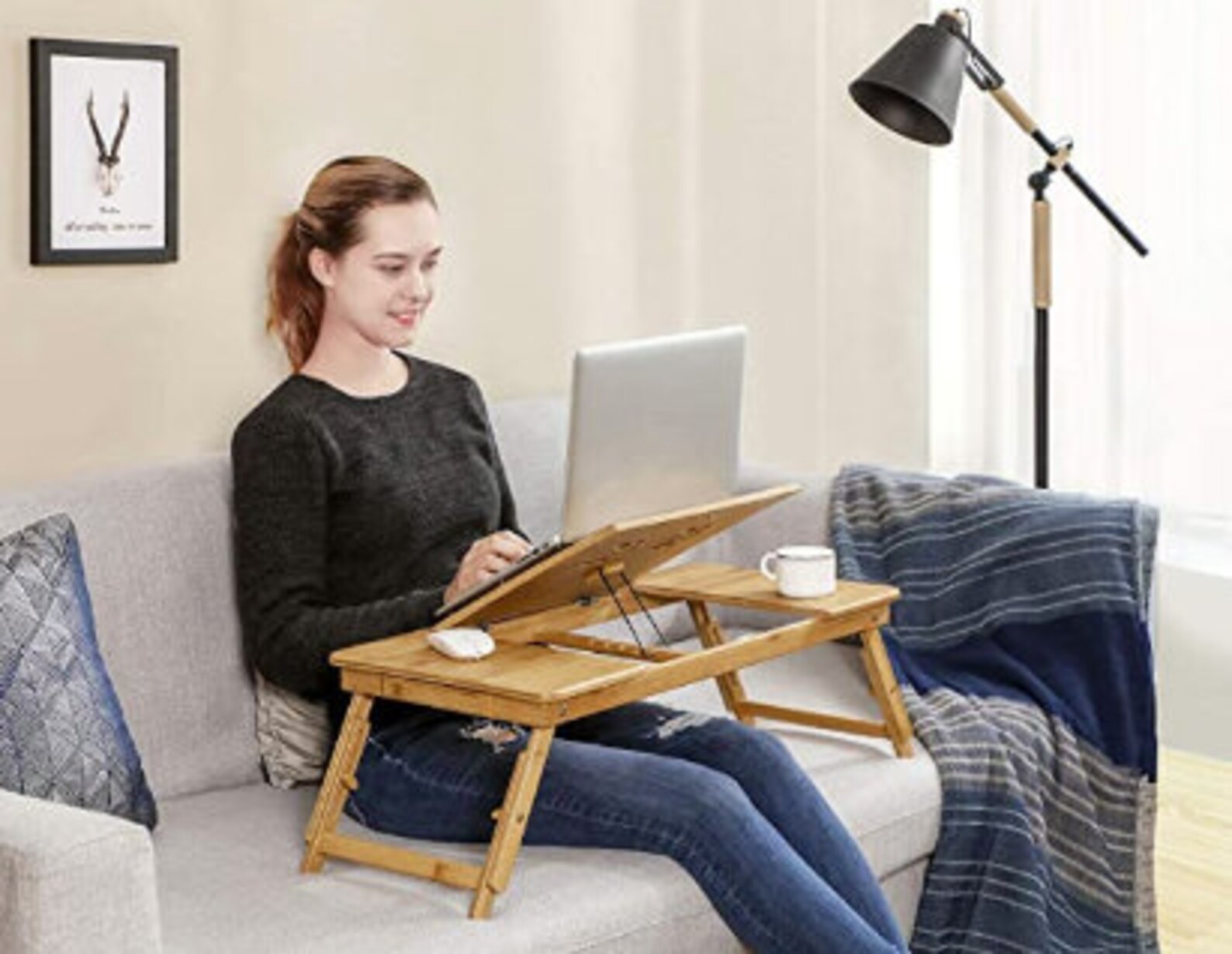 Large RightLeft Handed Laptop Desk Bamboo Bed Tray Tilting Etsy